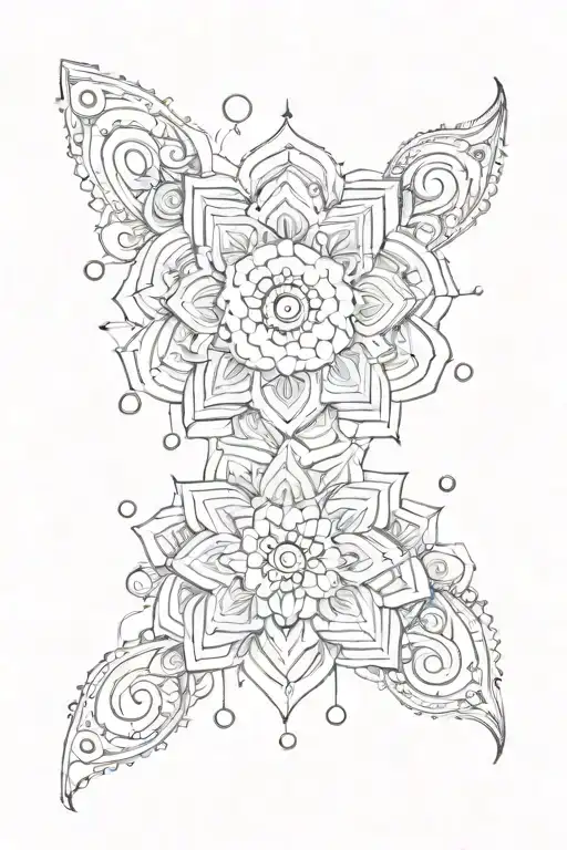 A sketch style tattoo of a yoga mandala with water droplets incorporated tattoo design idea