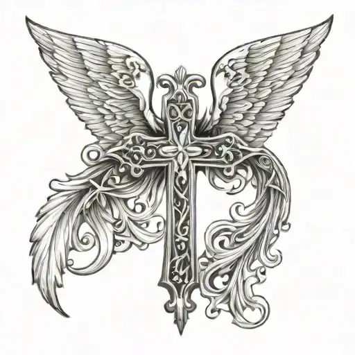 cross with angel wings   tattoo design idea