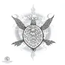 Turtle with tree of life growing off its back in a lightning storm tattoo design idea