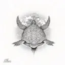 Turtle with tree of life growing off its back in a lightning storm tattoo design idea