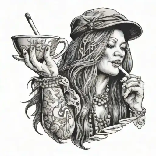 Janis Joplin cigarette and enjoying a cup tattoo design idea