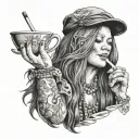 Janis Joplin cigarette and enjoying a cup tattoo design idea