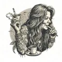 Janis Joplin cigarette and enjoying a cup tattoo design idea