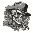 western skull smoking cigar drawing tattoo design idea