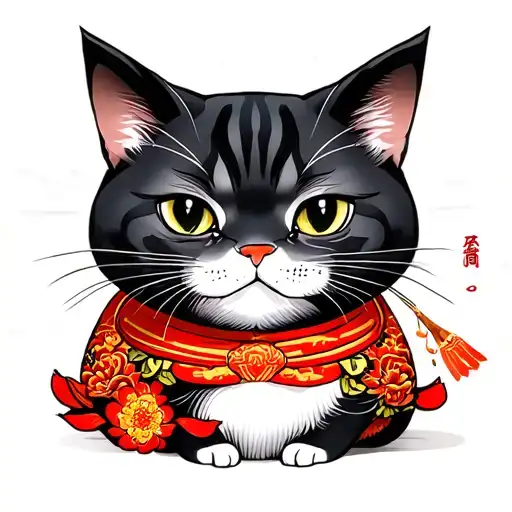 Japanese good luck cat tattoo design idea