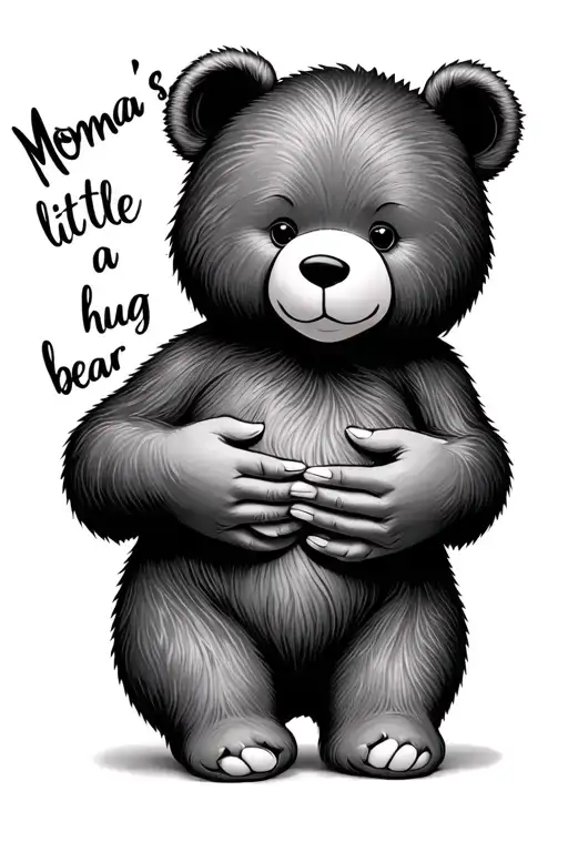 "Momma’s little hug a bear" soft bear in moms hands tattoo design idea