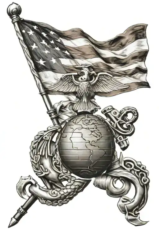 US Flag with Marine Corps flag intertwined tattoo design idea