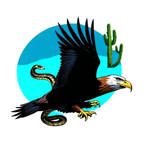 eagle flying over cactus with snake tattoo design idea