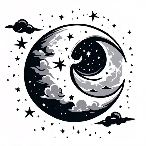 cresent moon with stars and cloud tattoo design idea
