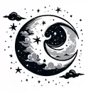 cresent moon with stars and cloud tattoo design idea