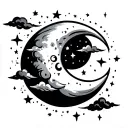 cresent moon with stars and cloud tattoo design idea