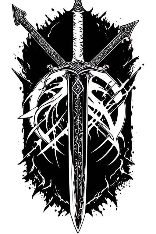 The Witcher sword with signes tattoo design idea
