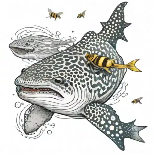 whaleshark and honeybee tattoo design idea