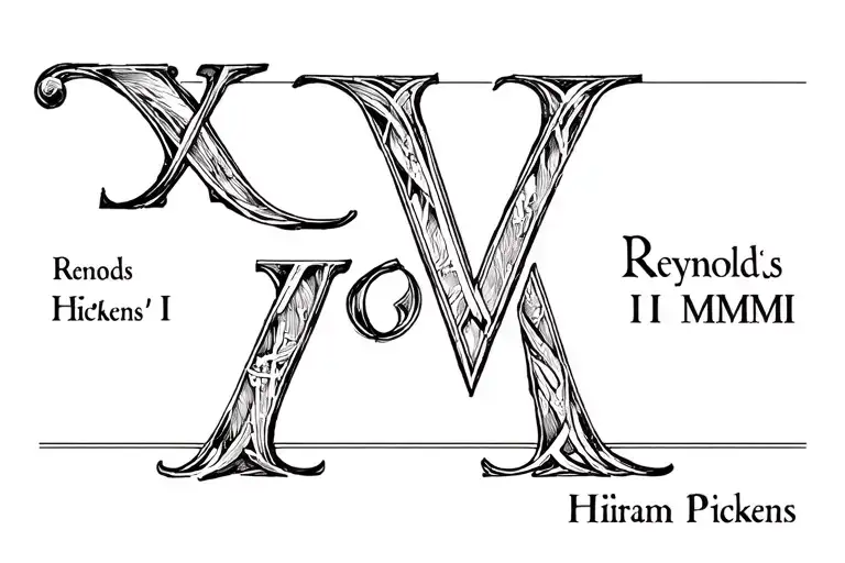 "Reynolds Hiram Pickens" IV I MMIII Roman numerals tattoo design idea