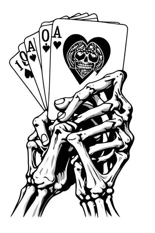 skeleton hand holding cards tattoo design idea