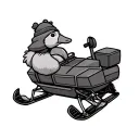 a very simple line drawing of a silly goose wearing a beaver hat and riding a snowmobile  tattoo design idea