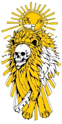 knights Templar with skull, lion and sunrays tattoo design idea