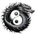 dragon yin yang symbol surrounded tattoo design idea