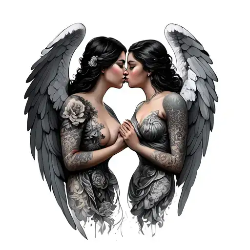 Cherba Angels Kissing tattoo design idea