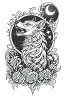 phoenix wolf howling at the moon tattoo design idea