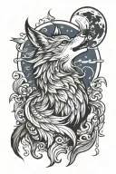 phoenix wolf howling at the moon tattoo design idea
