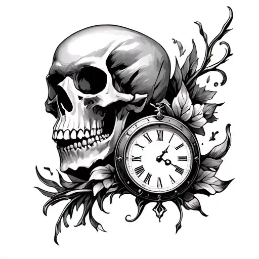 skull and clock hand tattoo design tattoo design idea