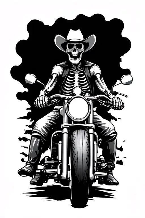 cowboy skeleton riding motorcycles tattoo design idea