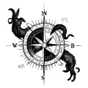 Libra-Aries Duality CompassDesign: A compass design with Libra scales onone side and the Aries ram on the other. Cen tattoo design idea