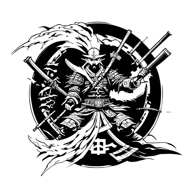 japanese sign for samurai with cyberpunk art around it tattoo design idea