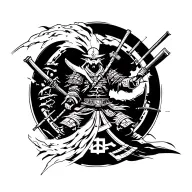 japanese sign for samurai with cyberpunk art around it tattoo design idea