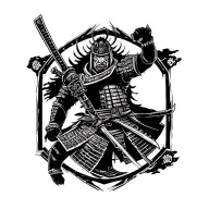 japanese sign for samurai with cyberpunk art around it tattoo design idea