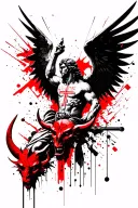 "Saint Michael" "Saint Michael" saint michael holding the devils head with geometrical background tattoo design idea