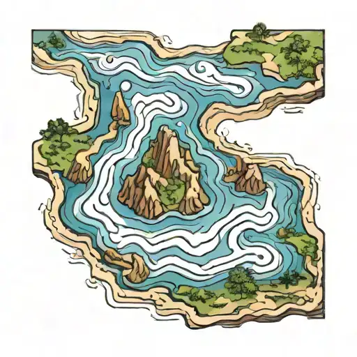 island top down topographical map tattoo design idea