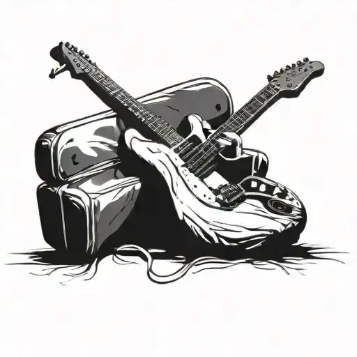 A combination tattoo of a Fender strat guitar and a sniper rifle intertwined, symbolizing the client's love for music and shooting sports tattoo design idea