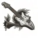 A combination tattoo of a Fender strat guitar and a sniper rifle intertwined, symbolizing the client's love for music and shooting sports tattoo design idea