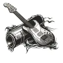 A combination tattoo of a Fender strat guitar and a sniper rifle intertwined, symbolizing the client's love for music and shooting sports tattoo design idea