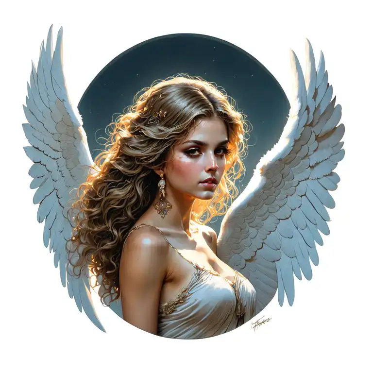 sexy female angel/messenger tattoo design idea