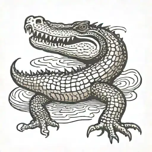 alligator swimming tattoo design idea