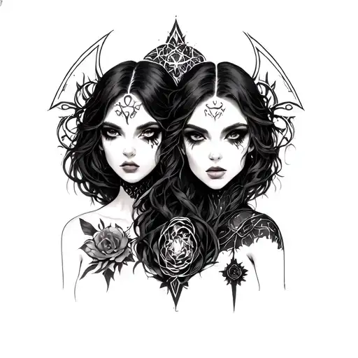goth cyborg gemini sisters tattoo design idea