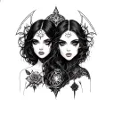 goth cyborg gemini sisters tattoo design idea