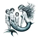 mother mermaid with 4 kids . 1 boy 3 gilrs made tattoo design idea