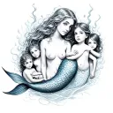 mother mermaid with 4 kids . 1 boy 3 gilrs made tattoo design idea