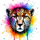 Tribal pattern cheetah 'x' for right eye. Chalk colour splash rainbow from behind  tattoo design idea