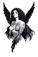 female Latina angel with curly hair tattoo design idea
