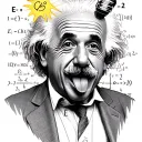 albert einstein tongue out with E=mc2 and light bulb at the top of his head with back ground formulas  tattoo design idea