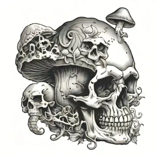 mushrooms and skull tattoo design idea