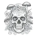 skull and mushrooms tattoo design idea