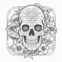 skull and mushrooms tattoo design idea