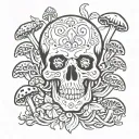skull and mushrooms tattoo design idea