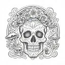 skull and mushrooms tattoo design idea